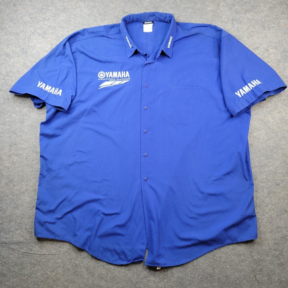 Yamaha Racing Shirt Mens 3XL Blue Motorcycle Factory Pit Crew Button Front